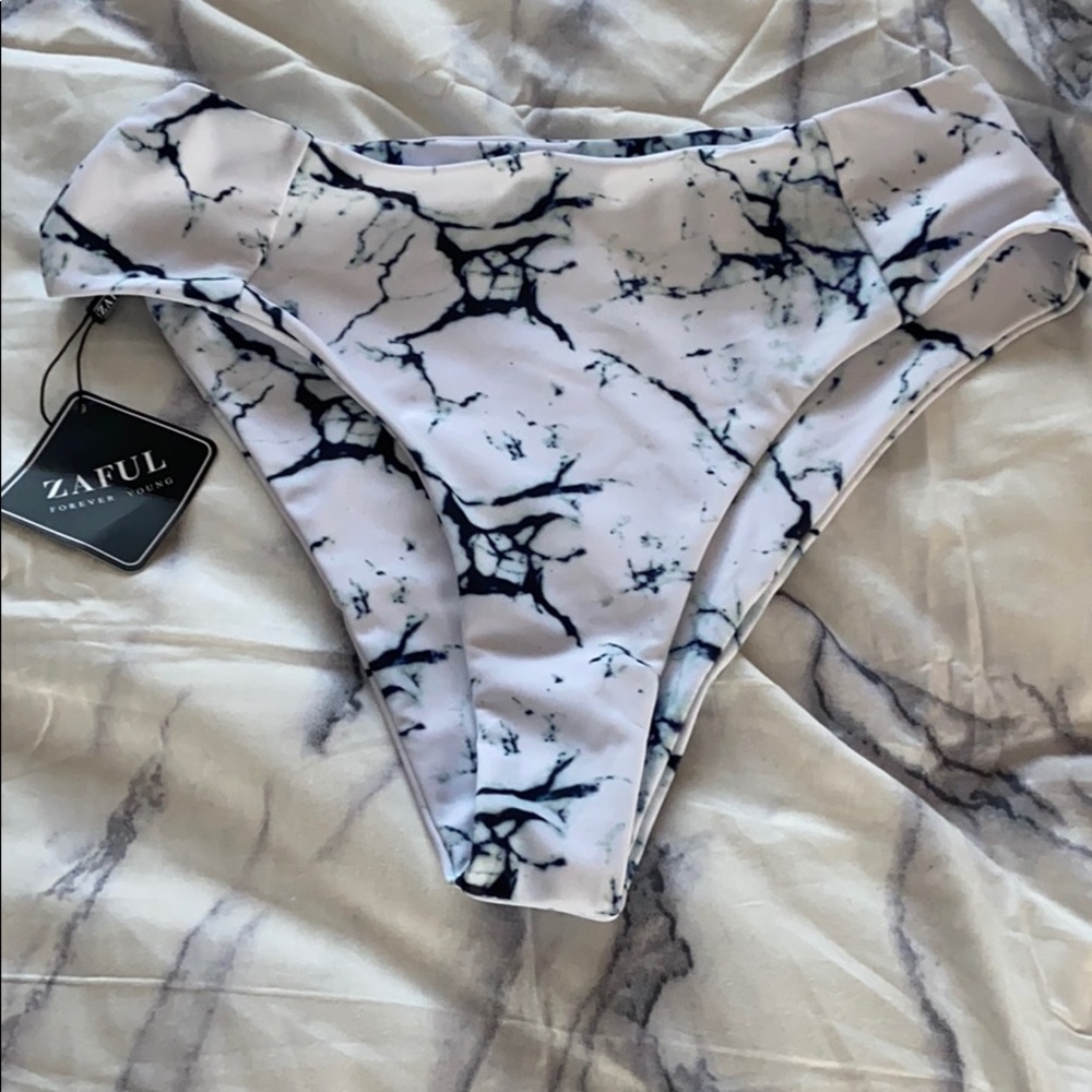 marble print high waisted bikini bottom